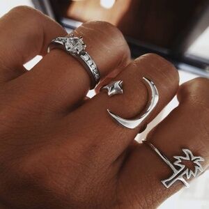 *AYITA* 3-Pc Silver Palm Tree Fashion Ring Set